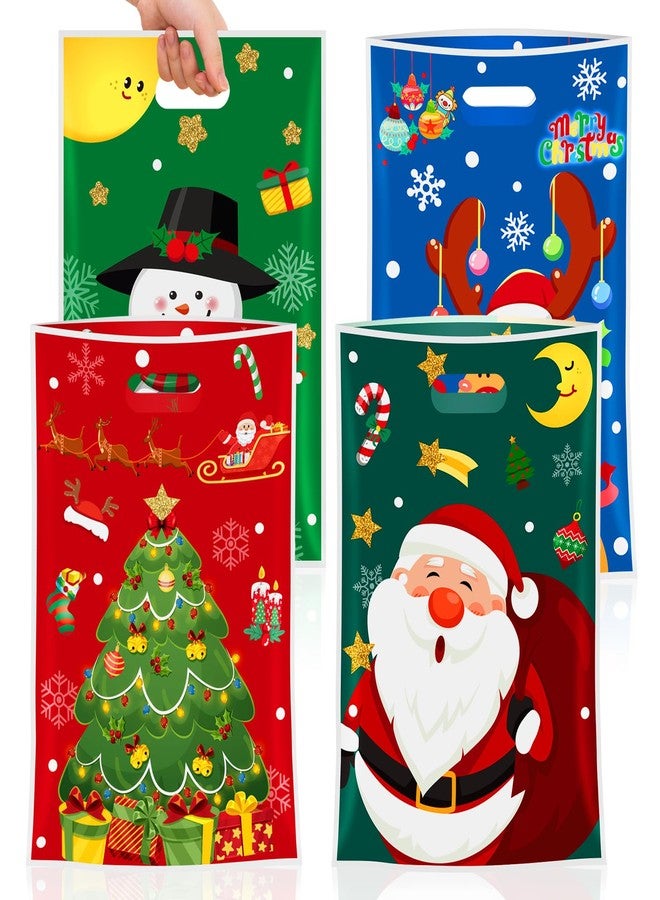 PADELO 50 Pcs Christmas Gift Bags - Xmas Tote Bags with Handles, Merry Christmaa Santa Claus Plastic Treat Goodie Goody Candy Bags Bulk for Shopping Retail Winter Xmas Holiday Christmass Party Favors - Image 1
